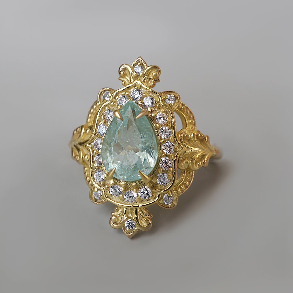 One Of A Kind: Seaborn Paraiba Tourmaline Diamond Ring in 14K and 18K Gold