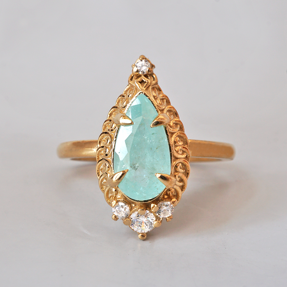 One Of A Kind: Paraiba Tourmaline Mosque Diamond Ring in 14K and 18K Gold