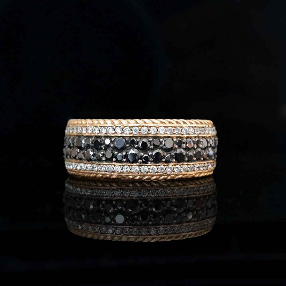 Pavé Black & White Diamond Ring in 14K Gold, 8.8mm