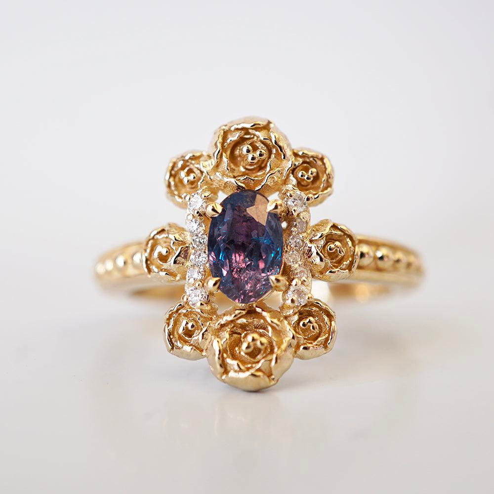 One Of A Kind: Oval Alexandrite Peonies Ring
