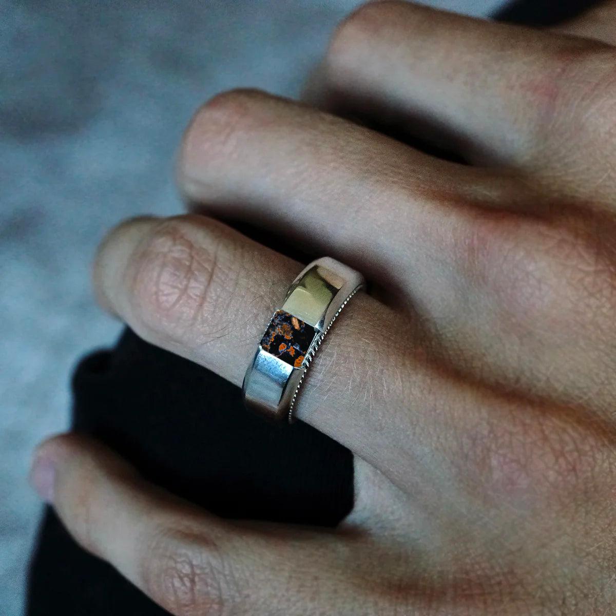 Pietersite Bevel Ring in Sterling Silver and 14K Gold
