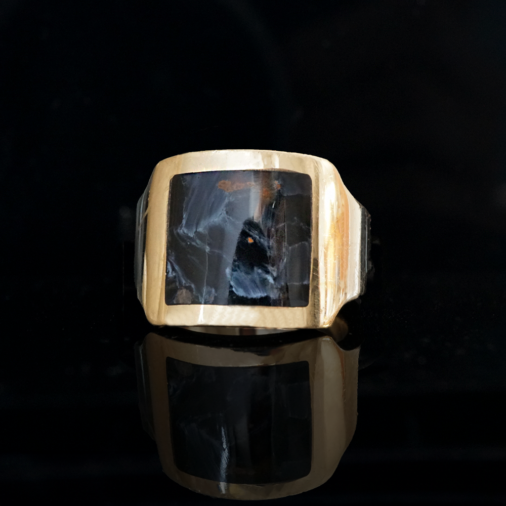 Pietersite Cigar Ring in Sterling Silver and 14K Gold, 16mm