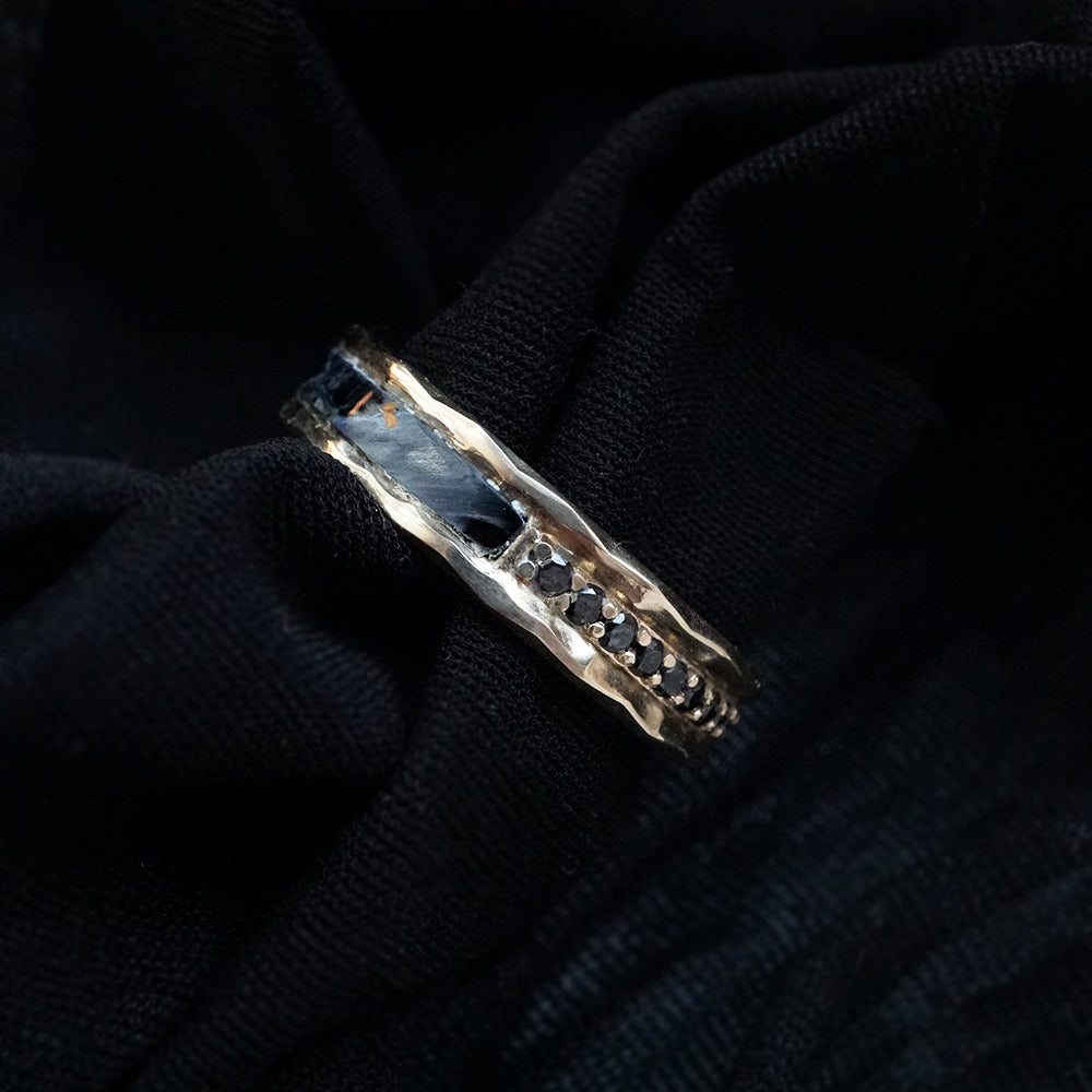 Gothic Black Diamond & Pietersite Ring in 14K and 18K Gold, 5mm