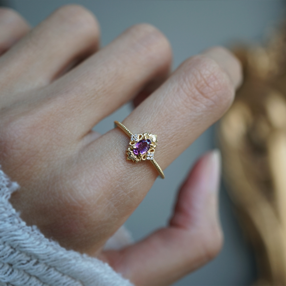 Whispers of Rose Violet Sapphire Ring in 14K and 18K Gold