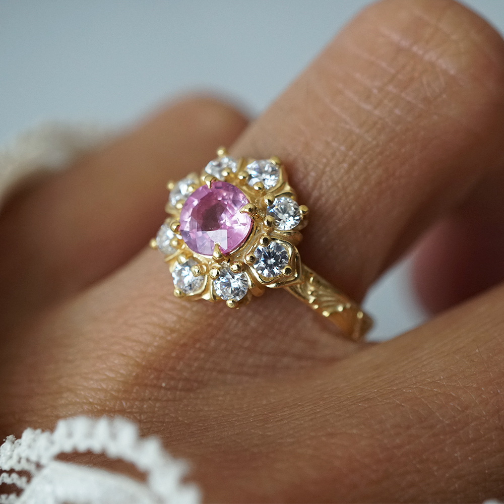 Pink Sapphire Gardenia Ring in 14K and 18K Gold