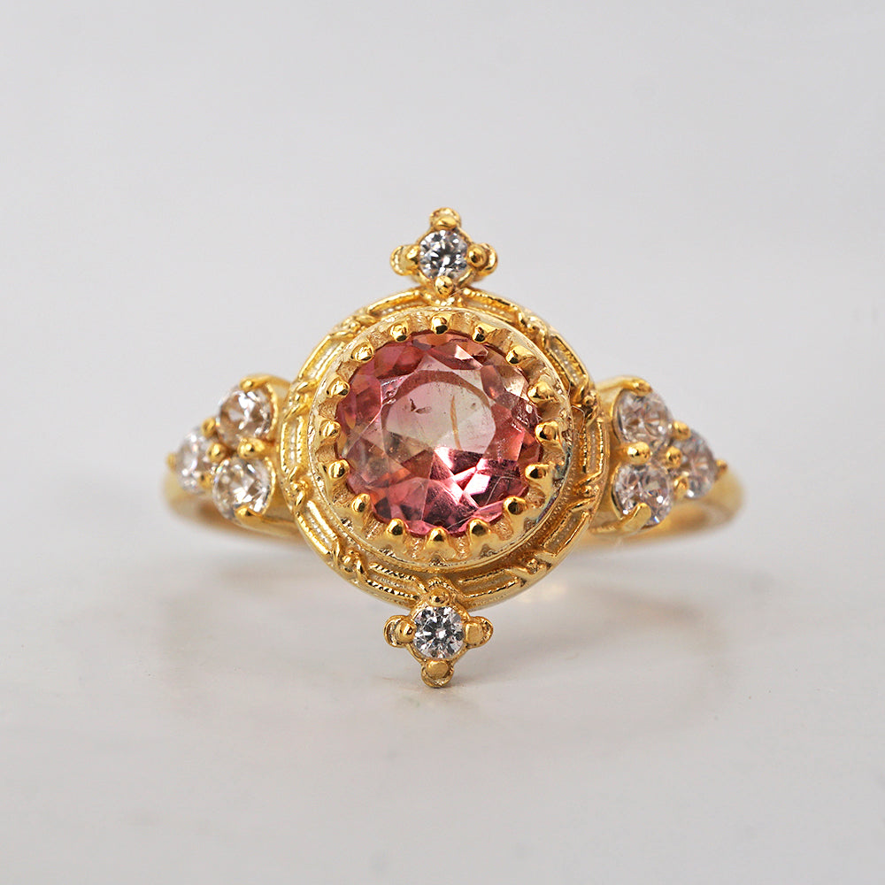 One Of A Kind: Arabesque Pink Tourmaline Diamond Ring in 14K and 18K Gold