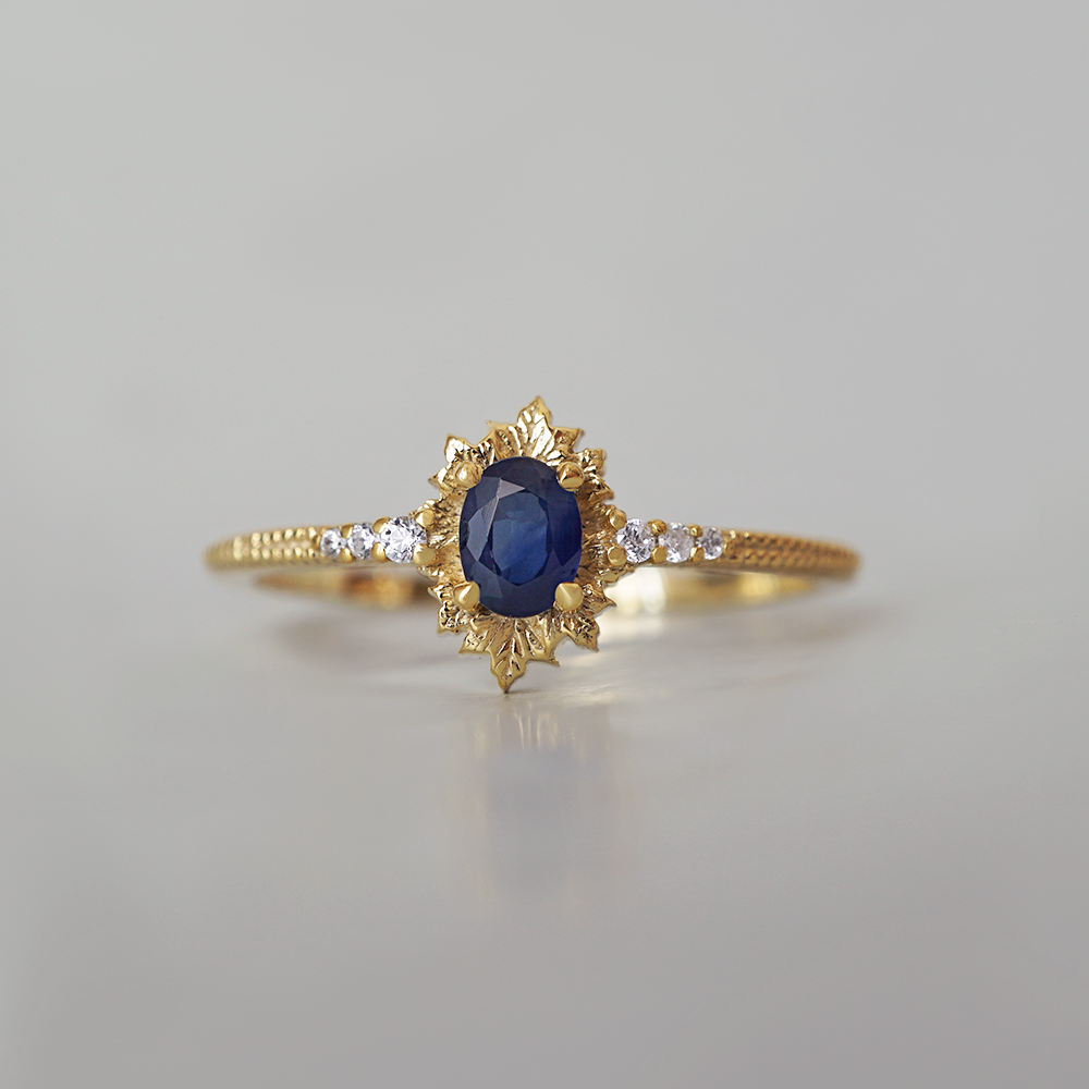 Poetry Of Midnight Sapphire Diamond Ring in 14K and 18K Gold