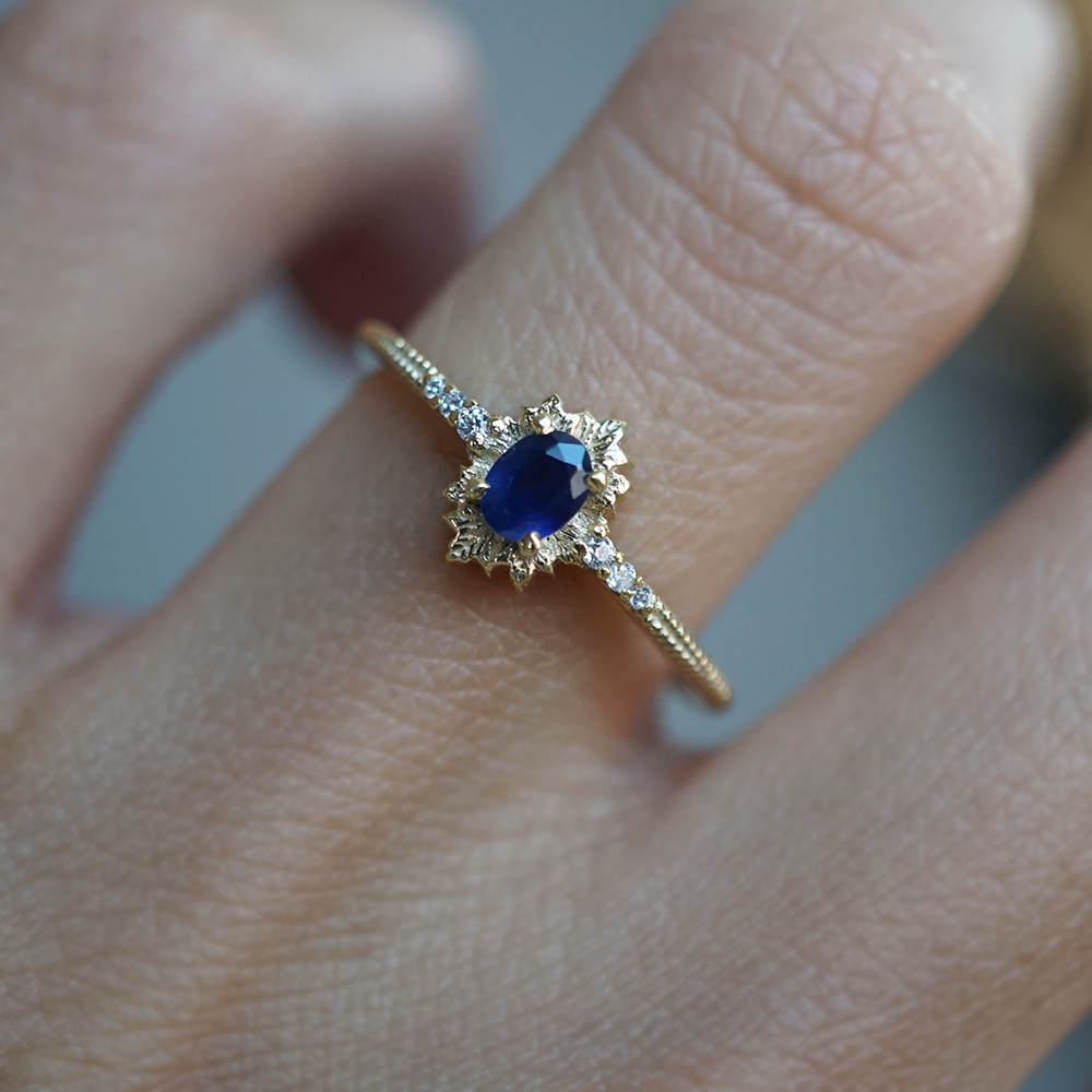 Poetry Of Midnight Sapphire Diamond Ring in 14K and 18K Gold