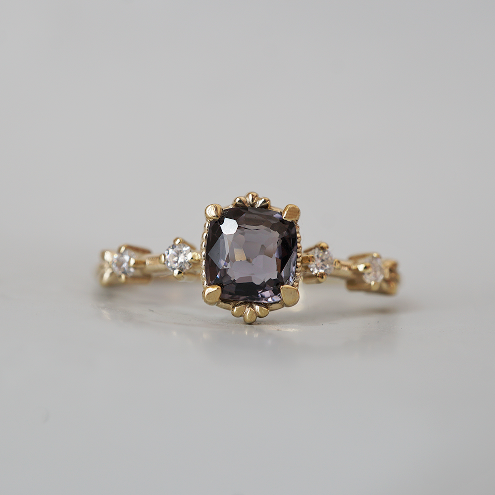 Limited Edition: Thistle Smoky Violet Spinel Ring in 14K and 18K Gold