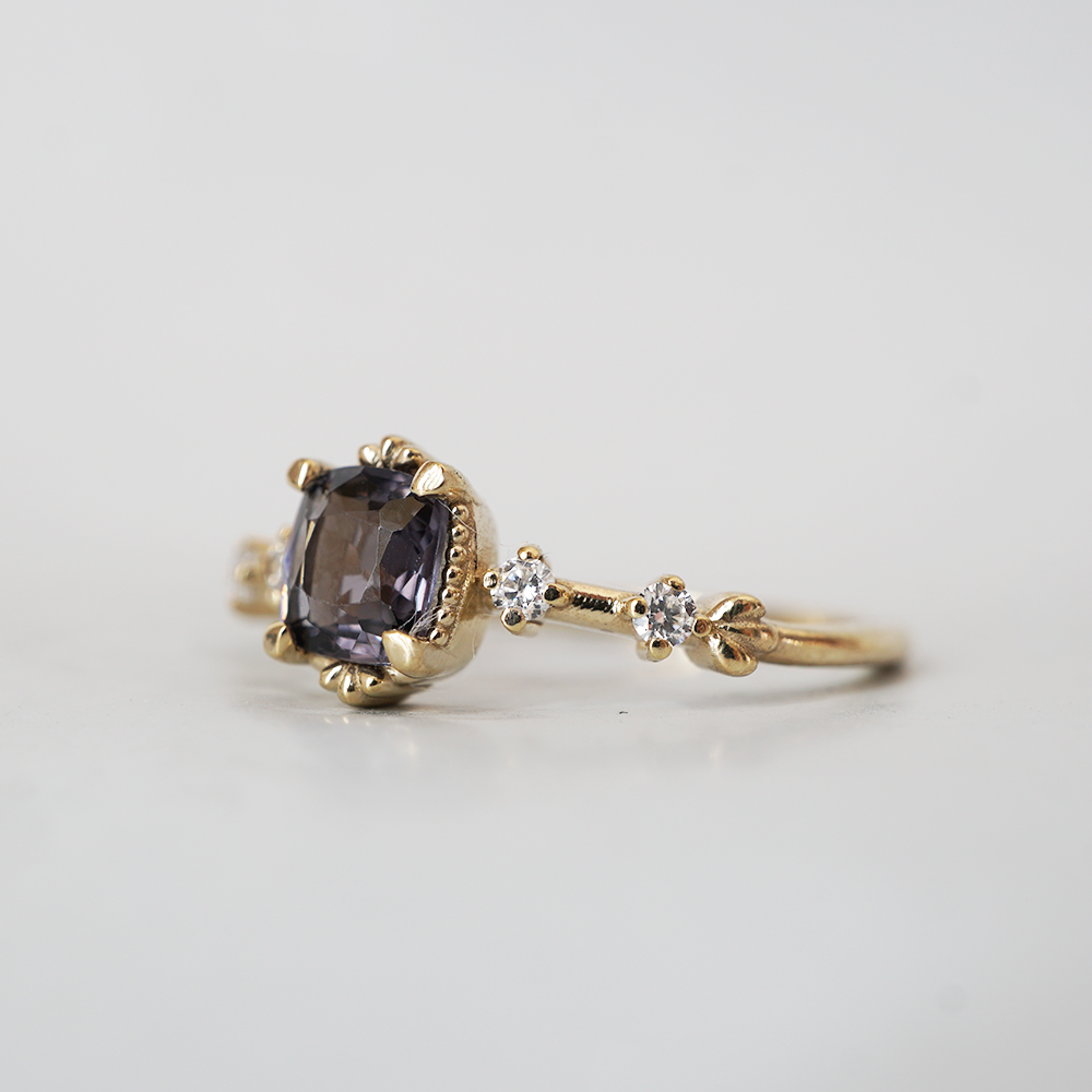 Limited Edition: Thistle Smoky Violet Spinel Ring in 14K and 18K Gold