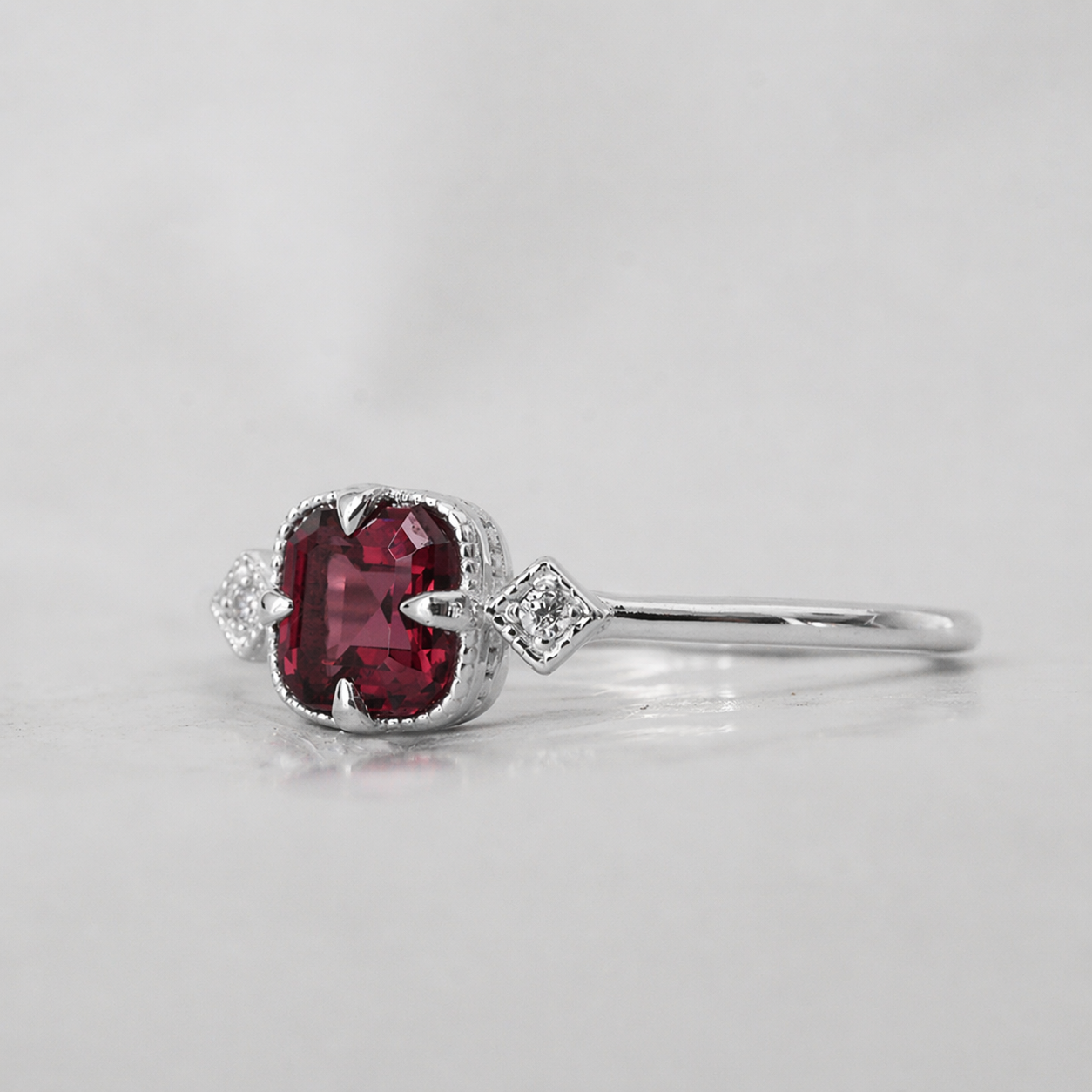 Rouge Reverie Spinel Diamond Ring in Sterling Silver