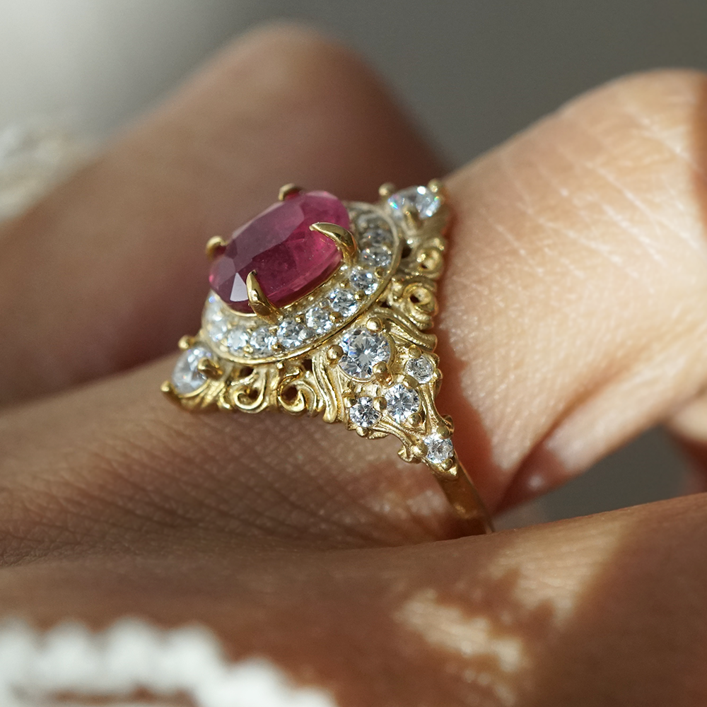 Limited Edition: Oval Rubellite Rosalia Diamond Ring in 14K and 18K Gold