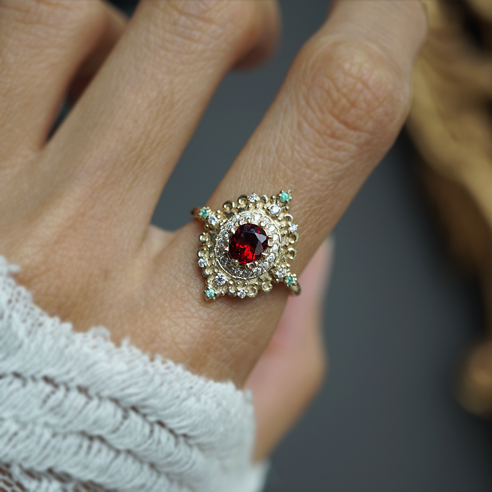 One Of A Kind: Spinel & Paraiba Tourmaline Rosarium  Diamond Ring in 14K and 18K Gold