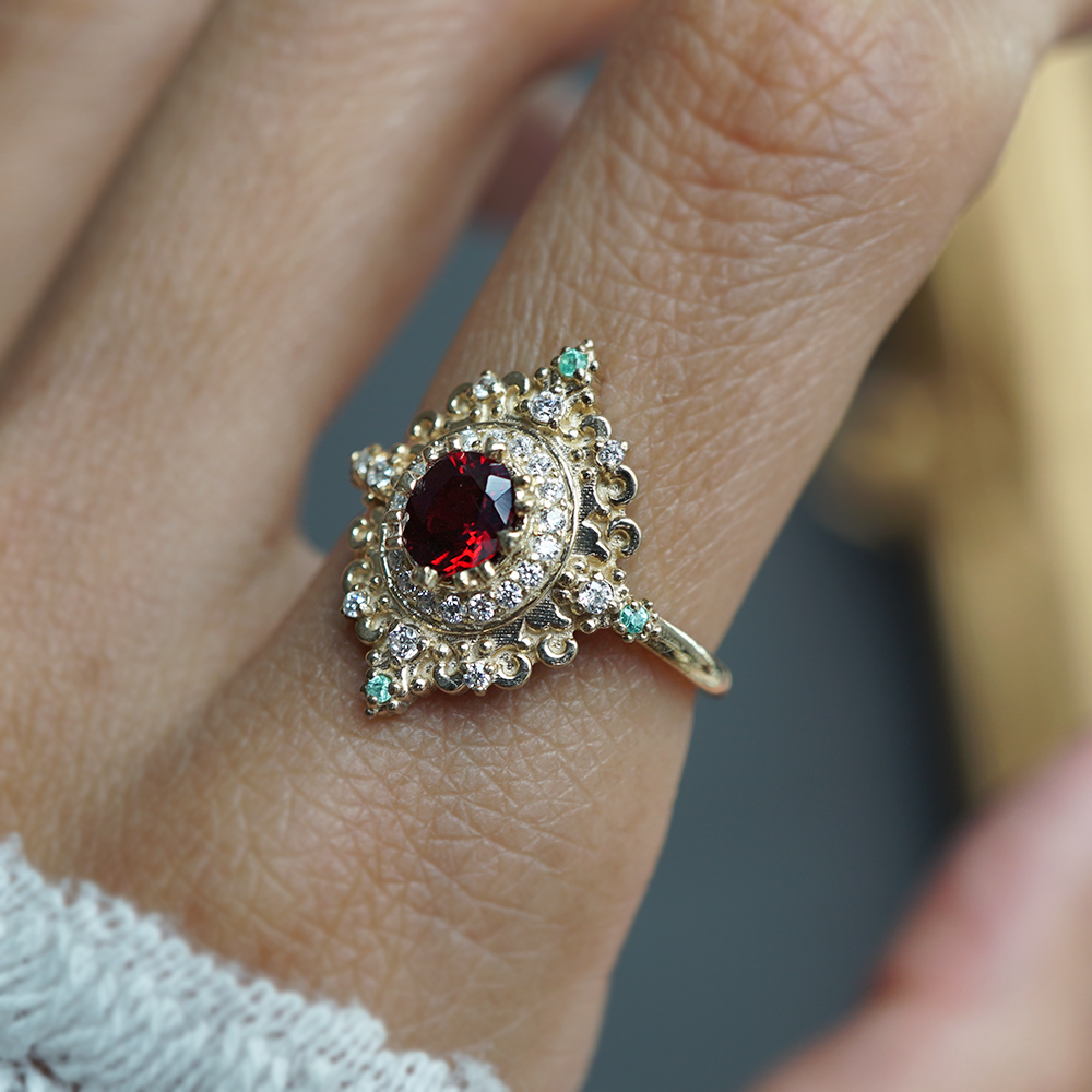 One Of A Kind: Spinel & Paraiba Tourmaline Rosarium  Diamond Ring in 14K and 18K Gold