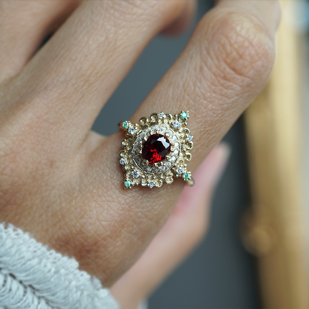 One Of A Kind: Spinel & Paraiba Tourmaline Rosarium  Diamond Ring in 14K and 18K Gold