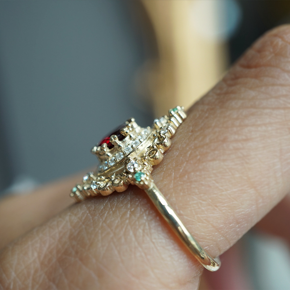 One Of A Kind: Spinel & Paraiba Tourmaline Rosarium  Diamond Ring in 14K and 18K Gold