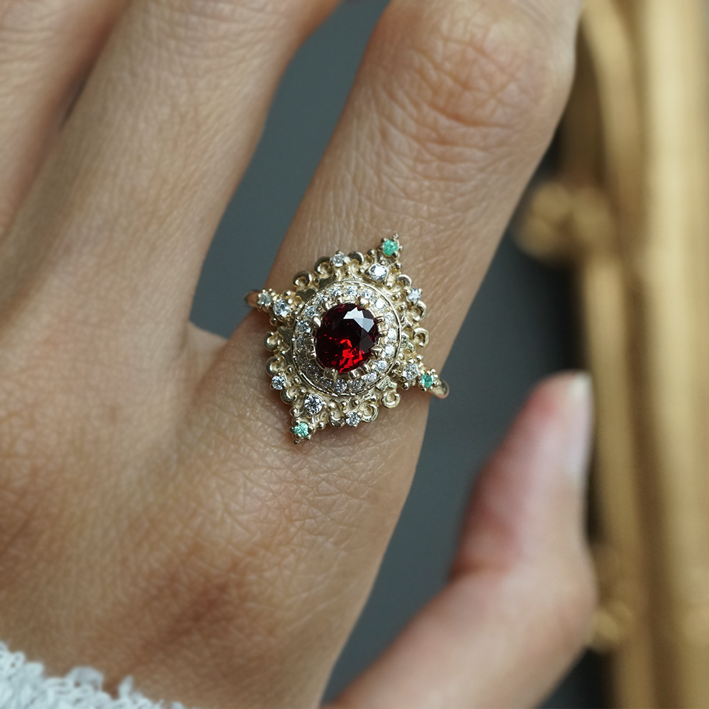 One Of A Kind: Spinel & Paraiba Tourmaline Rosarium  Diamond Ring in 14K and 18K Gold