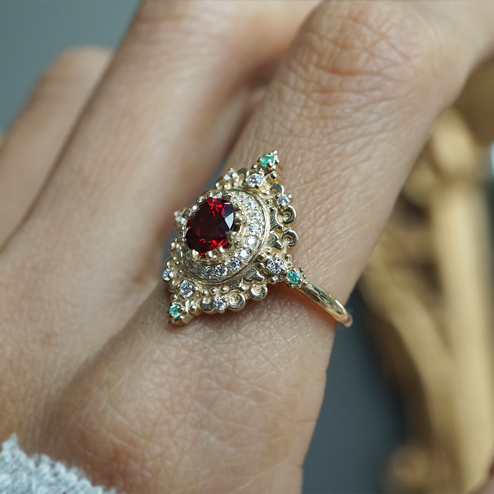One Of A Kind: Spinel & Paraiba Tourmaline Rosarium  Diamond Ring in 14K and 18K Gold