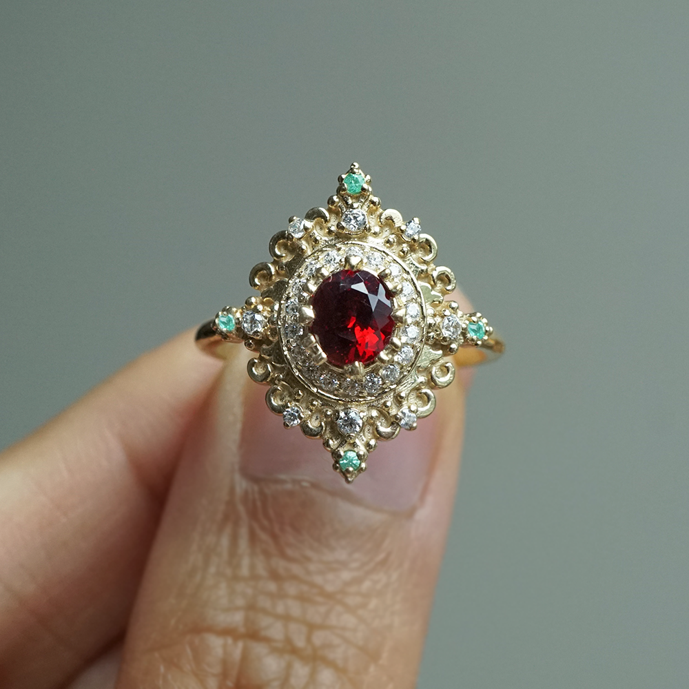 One Of A Kind: Spinel & Paraiba Tourmaline Rosarium  Diamond Ring in 14K and 18K Gold