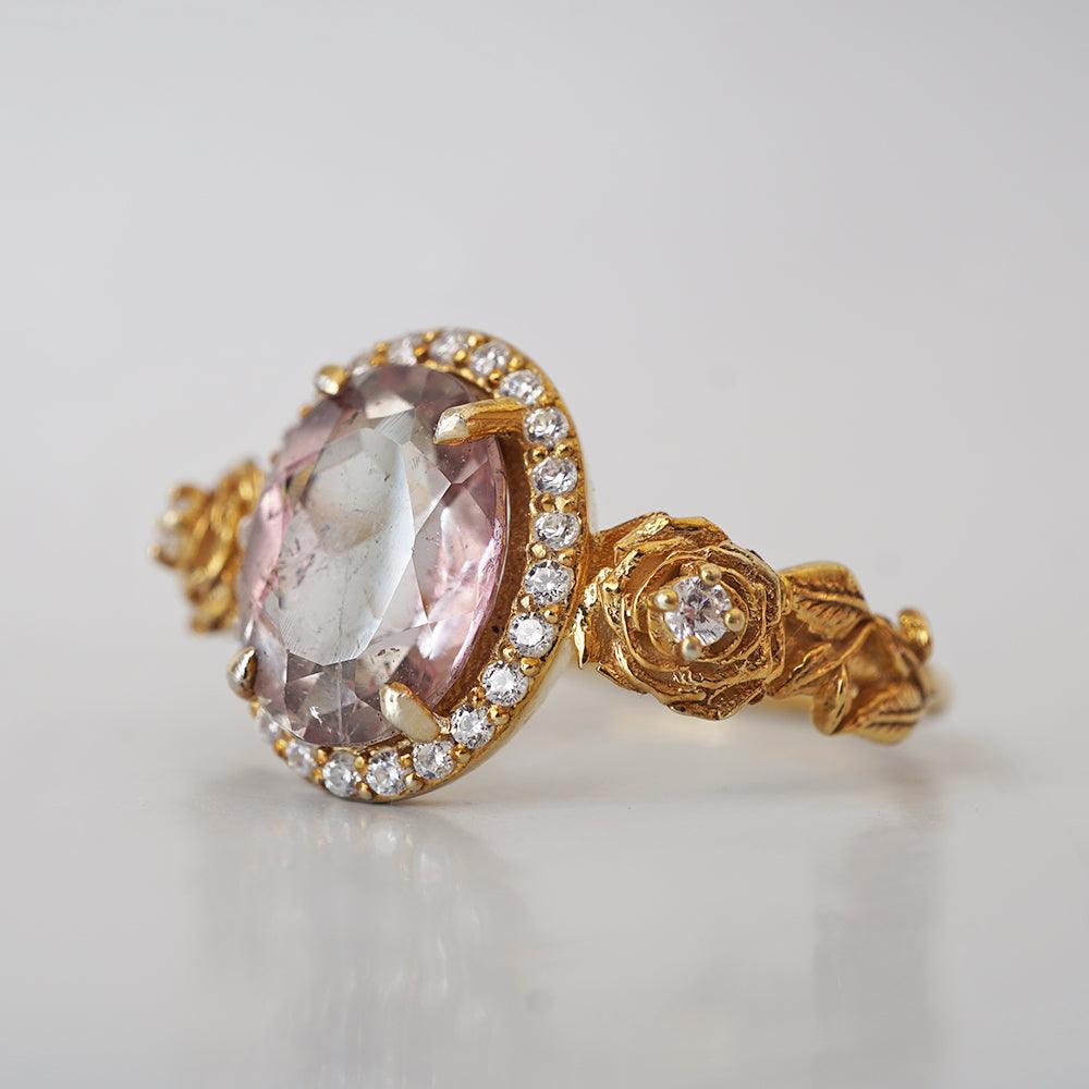 One Of A Kind: Watermelon Tourmaline Rose Diamond Ring in 14K and 18K Gold