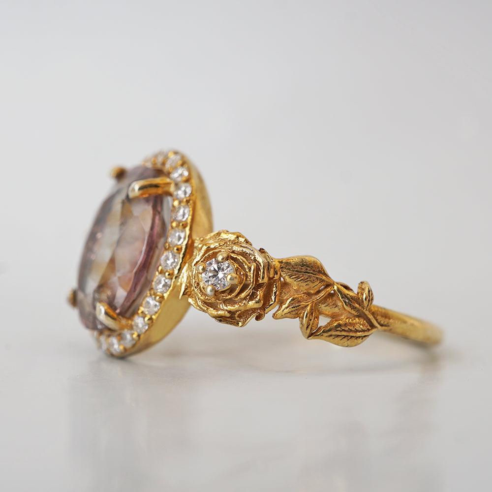 One Of A Kind: Watermelon Tourmaline Rose Diamond Ring in 14K and 18K Gold