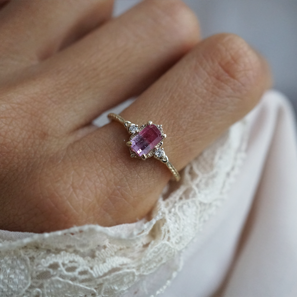 Limited Edition: Rosewater Bicolor Tourmaline Ring in 14K and 18K Gold