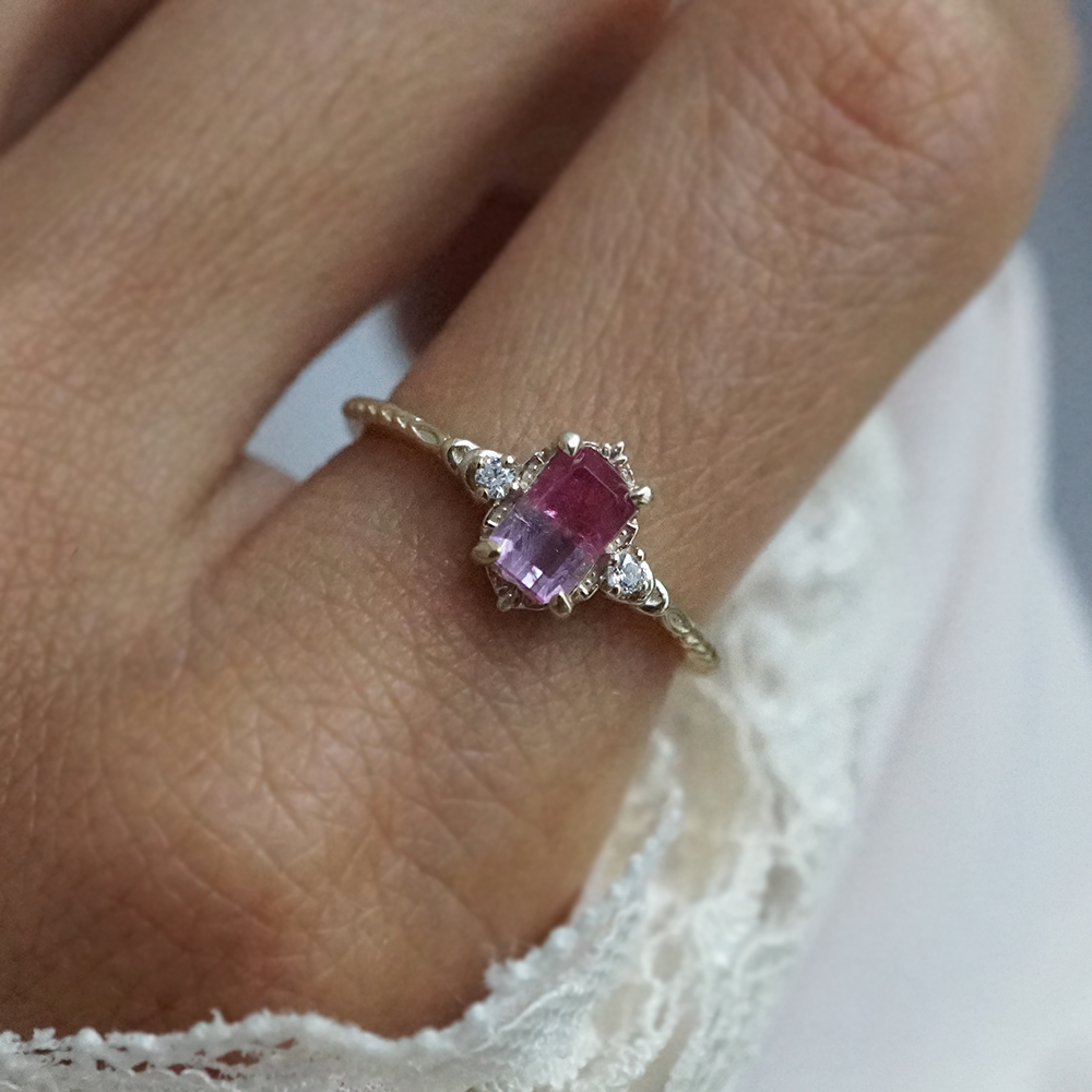 Limited Edition: Rosewater Bicolor Tourmaline Ring in 14K and 18K Gold