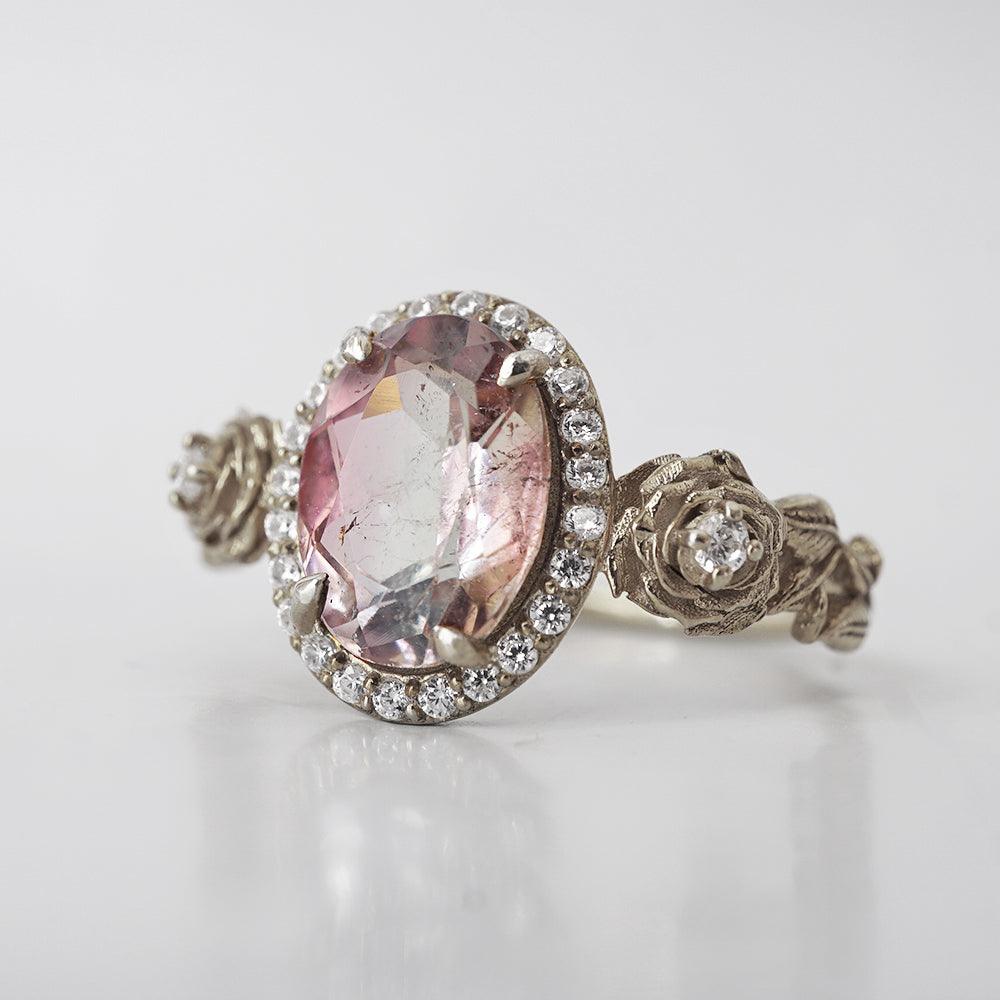 One Of A Kind: Watermelon Tourmaline Rose Diamond Ring in 14K and 18K Gold - Tippy Taste Jewelry