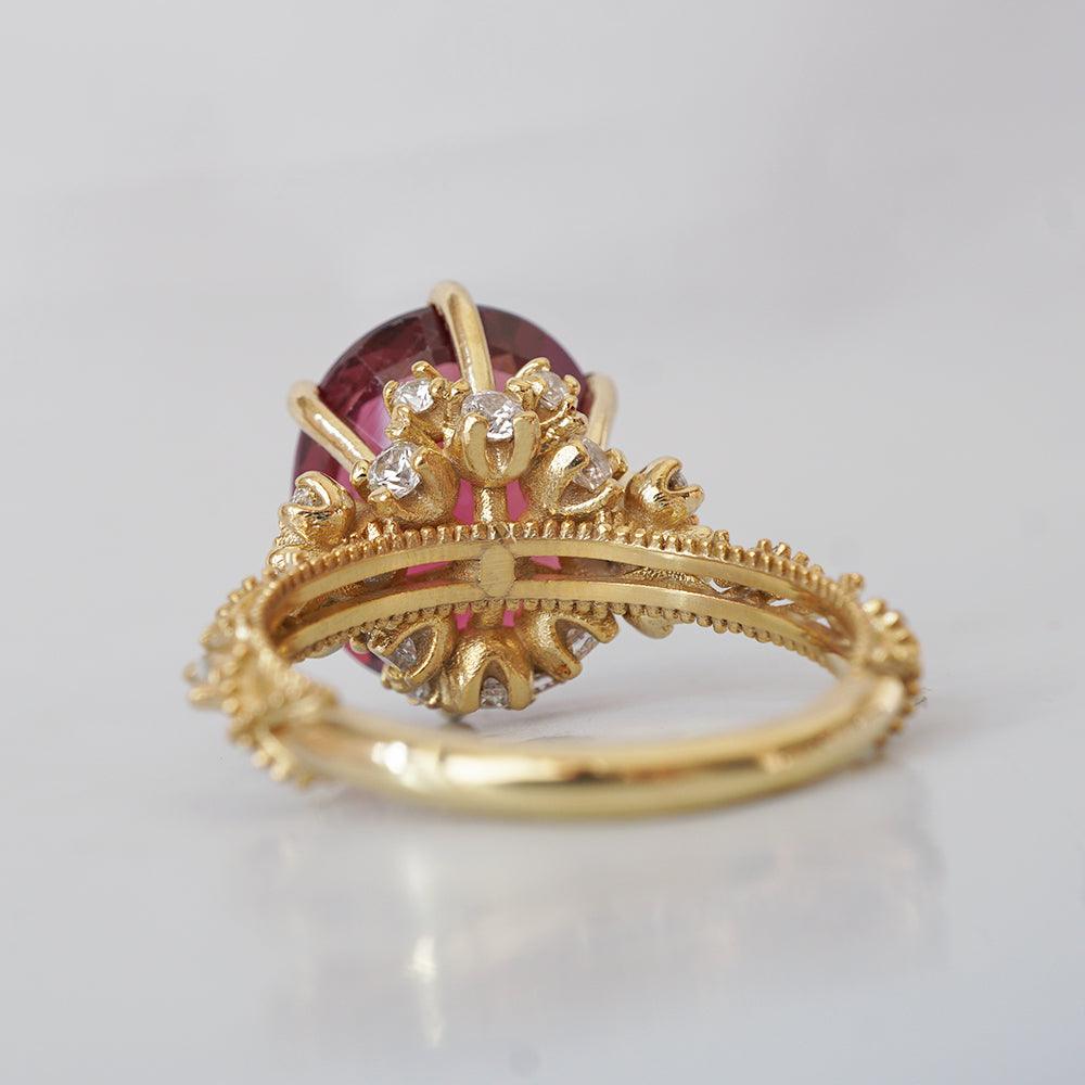 One Of A Kind: Oval Rubellite Queen Victoria Diamond Ring in 14K and 18K Gold - Tippy Taste Jewelry