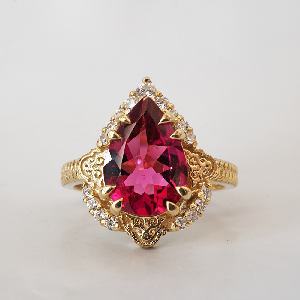 One Of A Kind: Aiza Rubellite Diamond Ring in 14K and 18K Gold