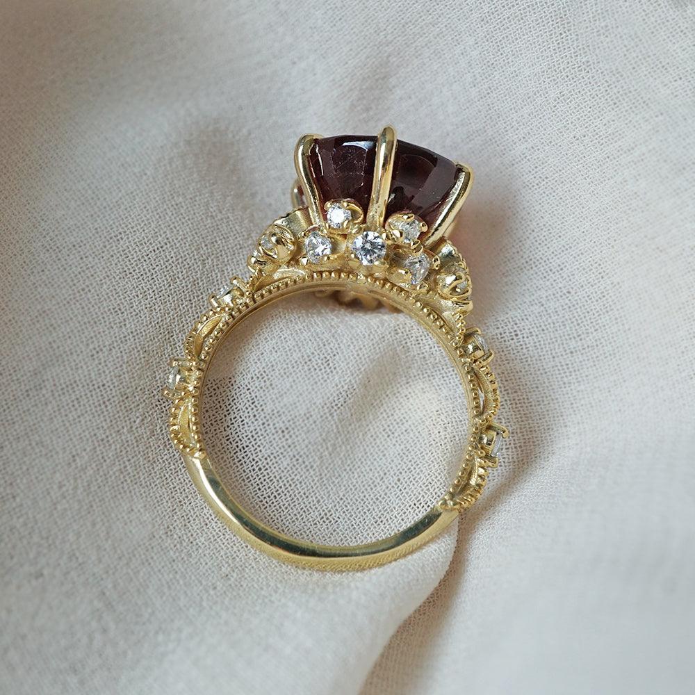 One Of A Kind: Oval Rubellite Queen Victoria Diamond Ring in 14K and 18K Gold