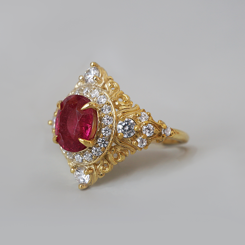 Limited Edition: Oval Rubellite Rosalia Diamond Ring in 14K and 18K Gold