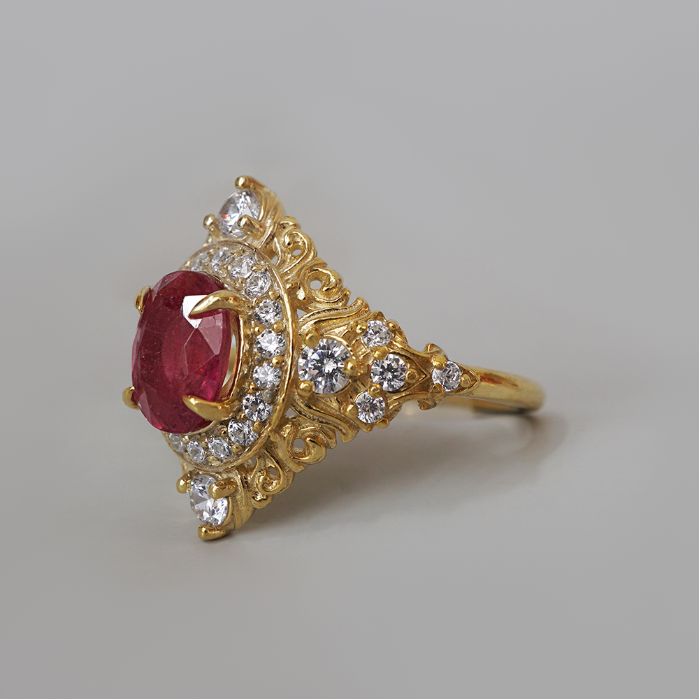 Limited Edition: Oval Rubellite Rosalia Diamond Ring in 14K and 18K Gold
