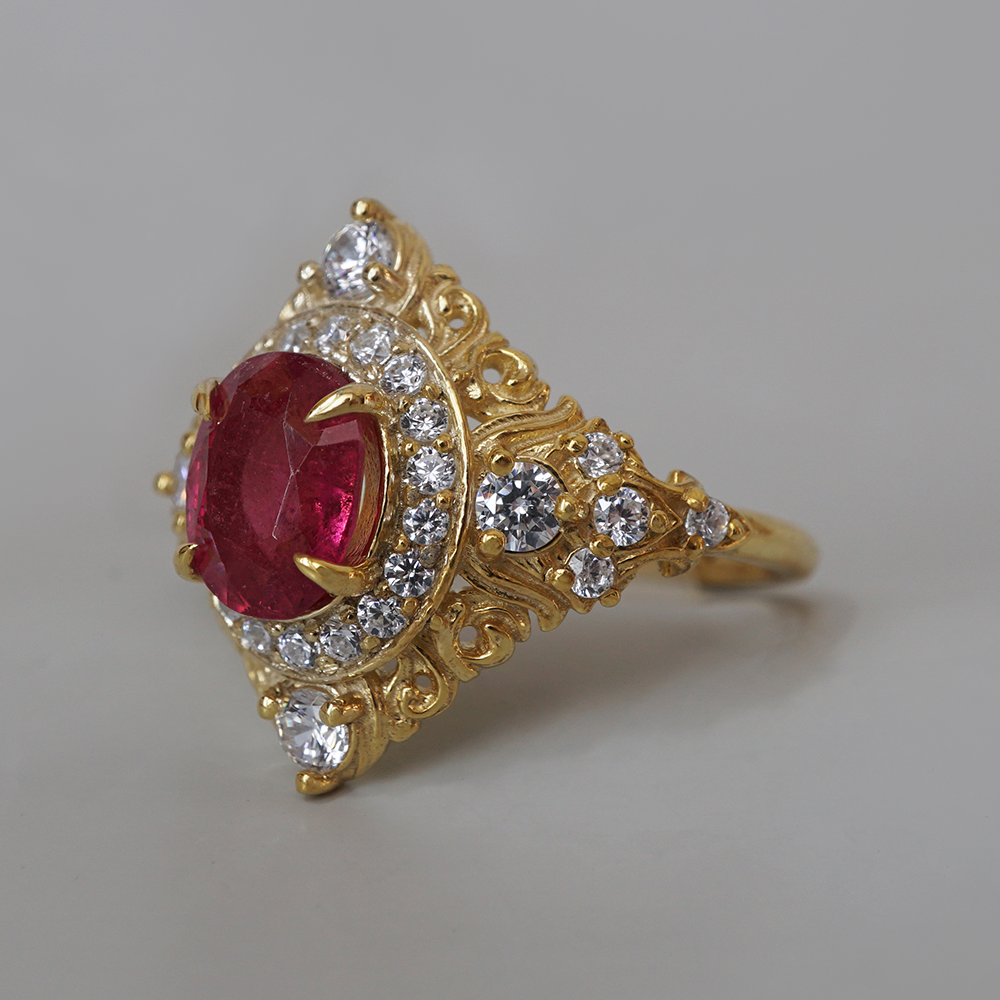 Limited Edition: Oval Rubellite Rosalia Diamond Ring in 14K and 18K Gold
