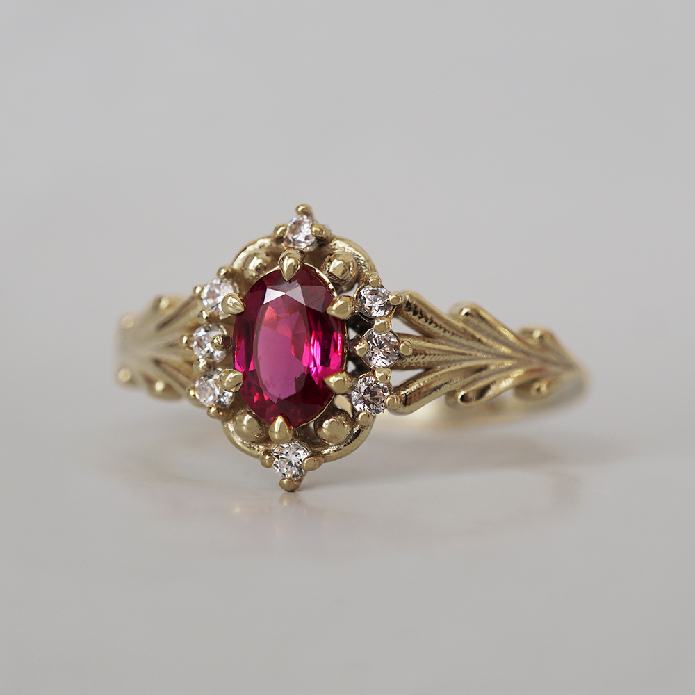 Ruby Fluer Diamond Ring in 14K and 18K Gold