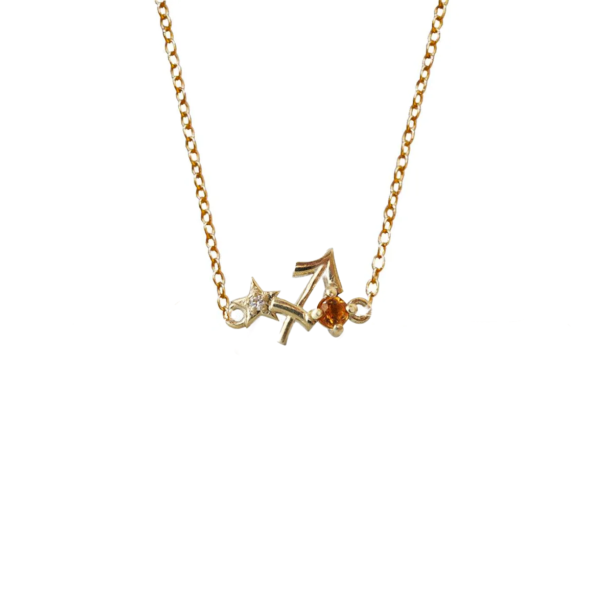 14K Sagittarius Horoscope Birthstone Necklace (Citrine + Blue Topaz)