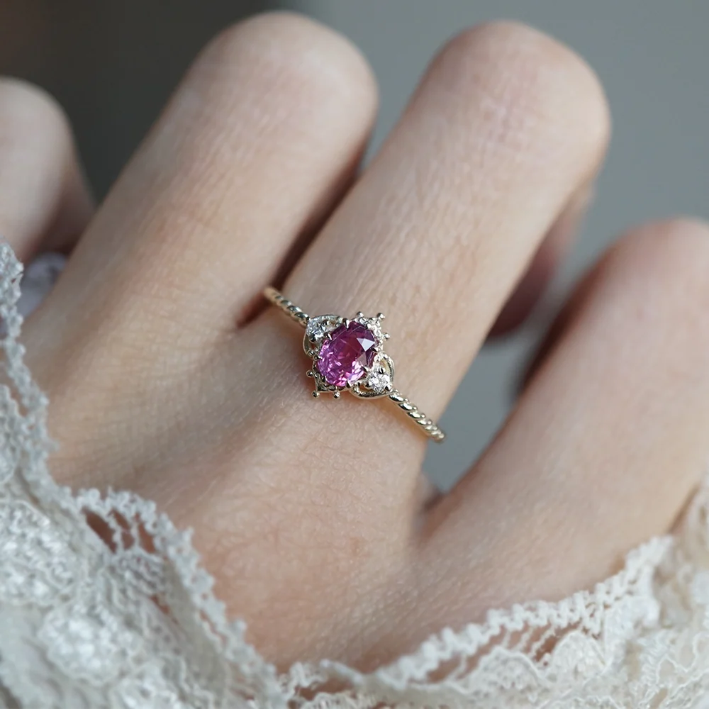 Sakura Pink Sapphire Ring in 14K and 18K Gold