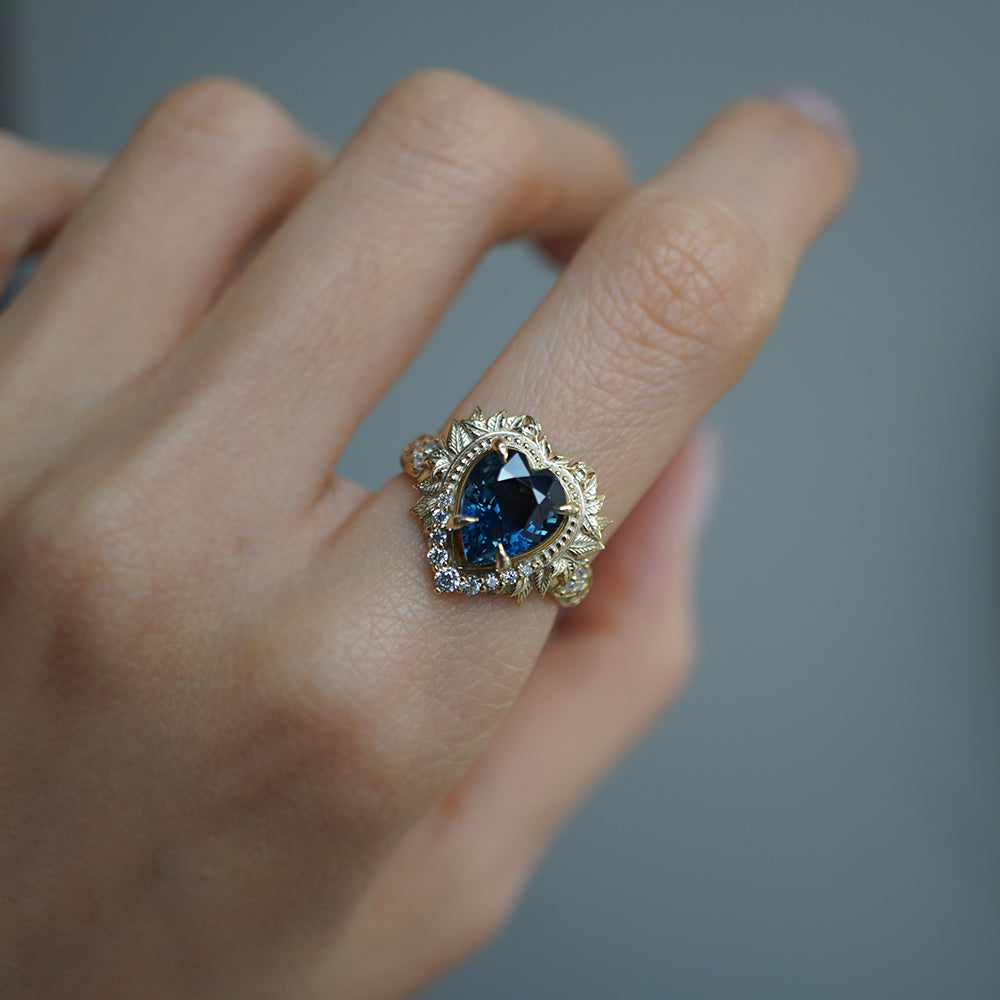One Of A Kind: Heart of the Ocean Blue Sapphire Diamond Ring in 14K and 18K Gold, 2.65ct