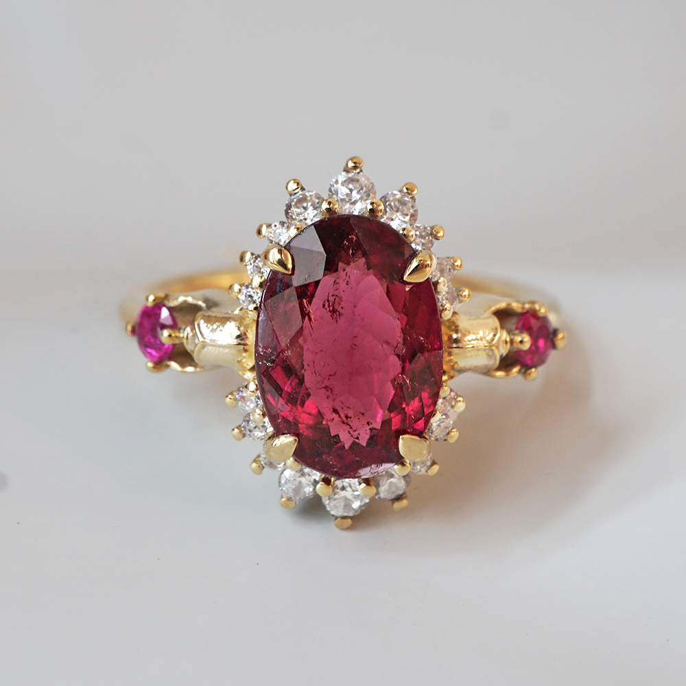 One Of A Kind: Pink Tourmaline and Ruby Scarab Diamond Ring in 14K and 18K Gold