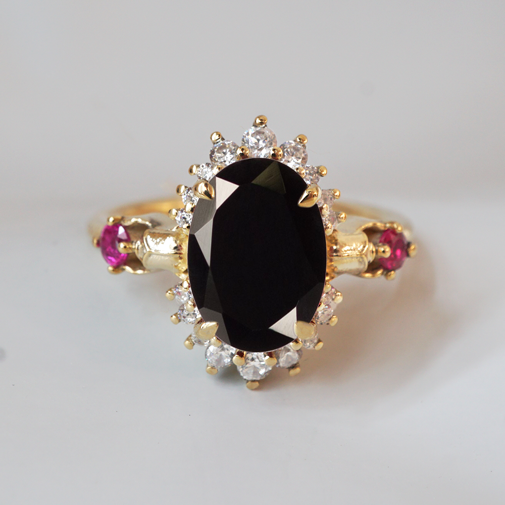 Black Onyx and Ruby Scarab Diamond Ring in 14K and 18K Gold