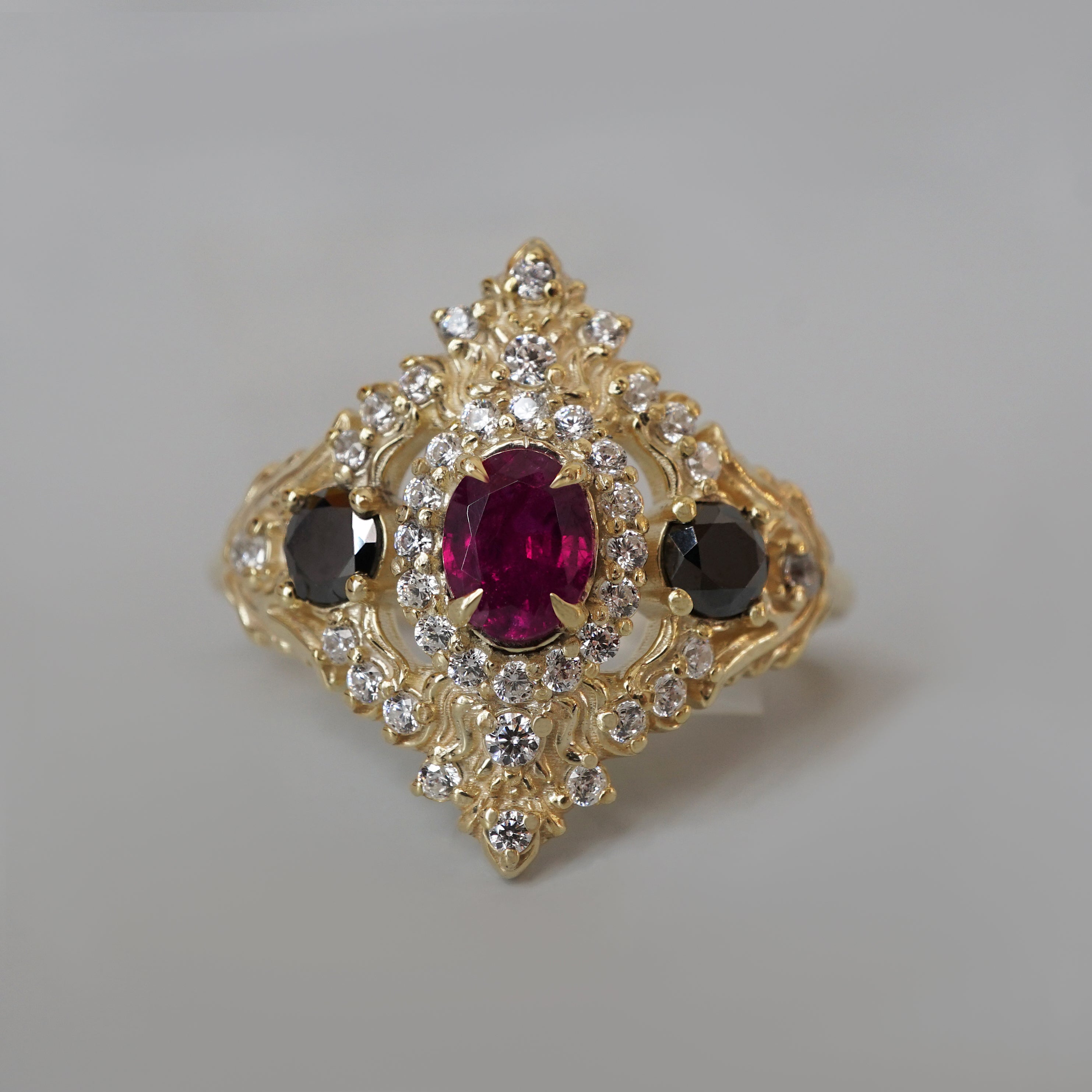 Ruby & Black Diamond Scarlet Oath Ring in 14K and 18K Gold