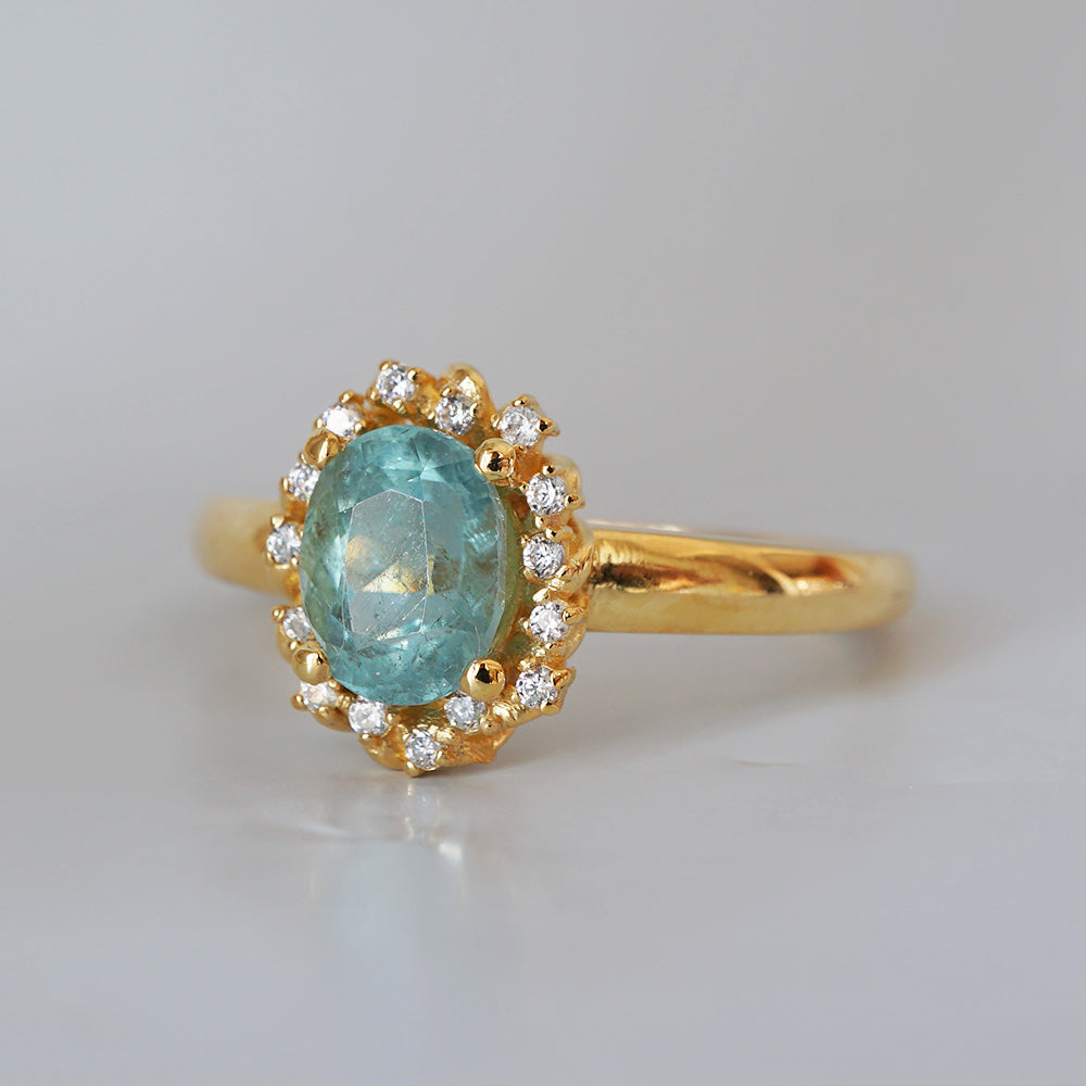 One Of A Kind: Oval Seafoam Tourmaline Bloom Diamond Ring