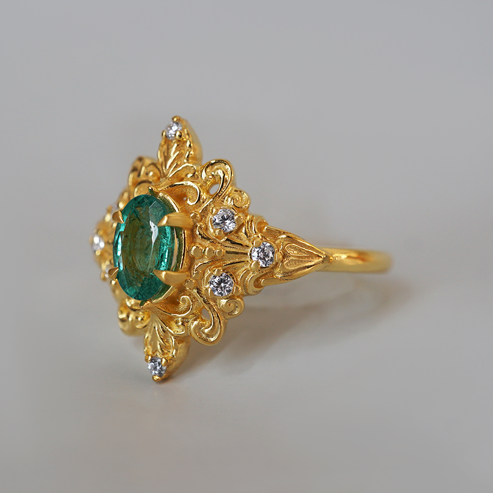 Emerald Secret Diamond Ring in 14K and 18K Gold