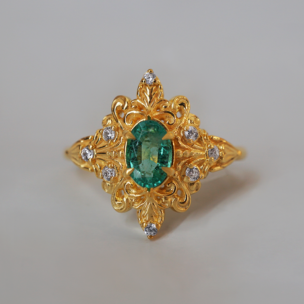 Emerald Secret Diamond Ring in 14K and 18K Gold