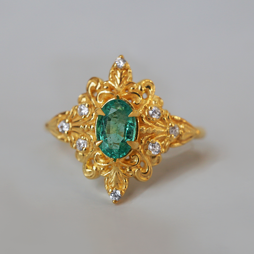 Emerald Secret Diamond Ring in 14K and 18K Gold
