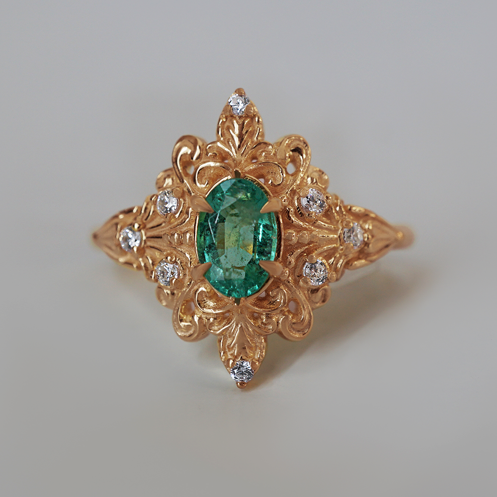 Emerald Secret Diamond Ring in 14K and 18K Gold