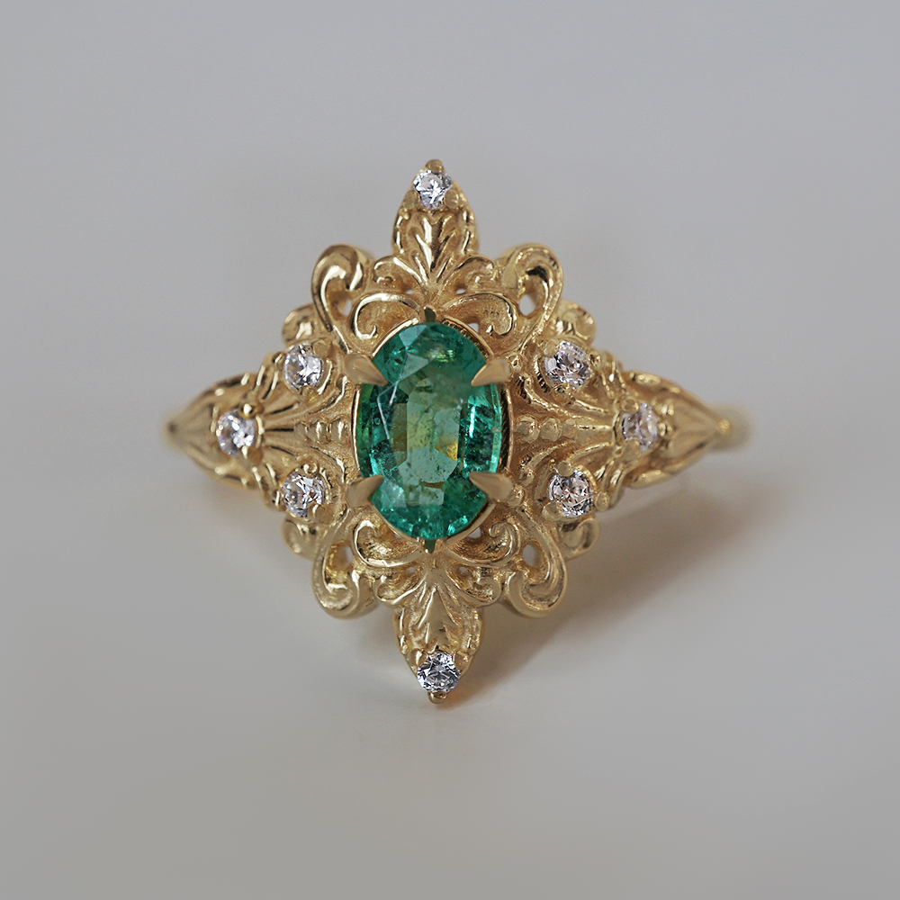 Emerald Secret Diamond Ring in 14K and 18K Gold