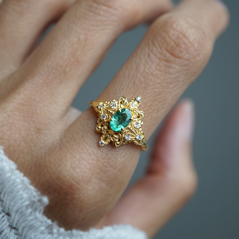 Emerald Secret Diamond Ring in 14K and 18K Gold