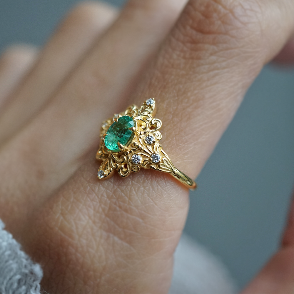 Emerald Secret Diamond Ring in 14K and 18K Gold