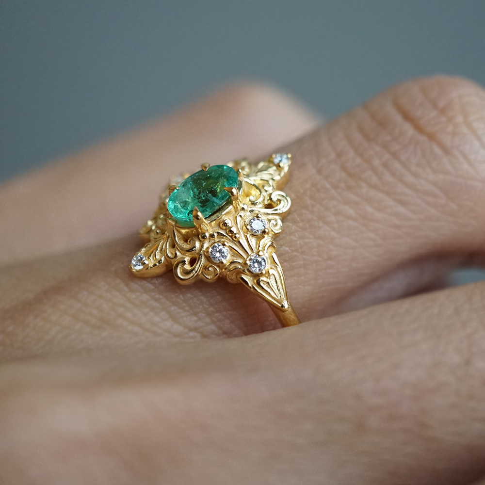 Emerald Secret Diamond Ring in 14K and 18K Gold